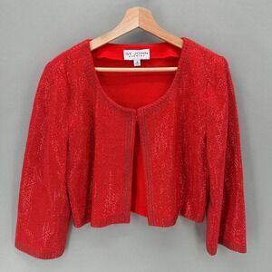 St John Evening Red Santana Knit Beaded Rhinestone Bolero Jacket‎ Shrug Size 12